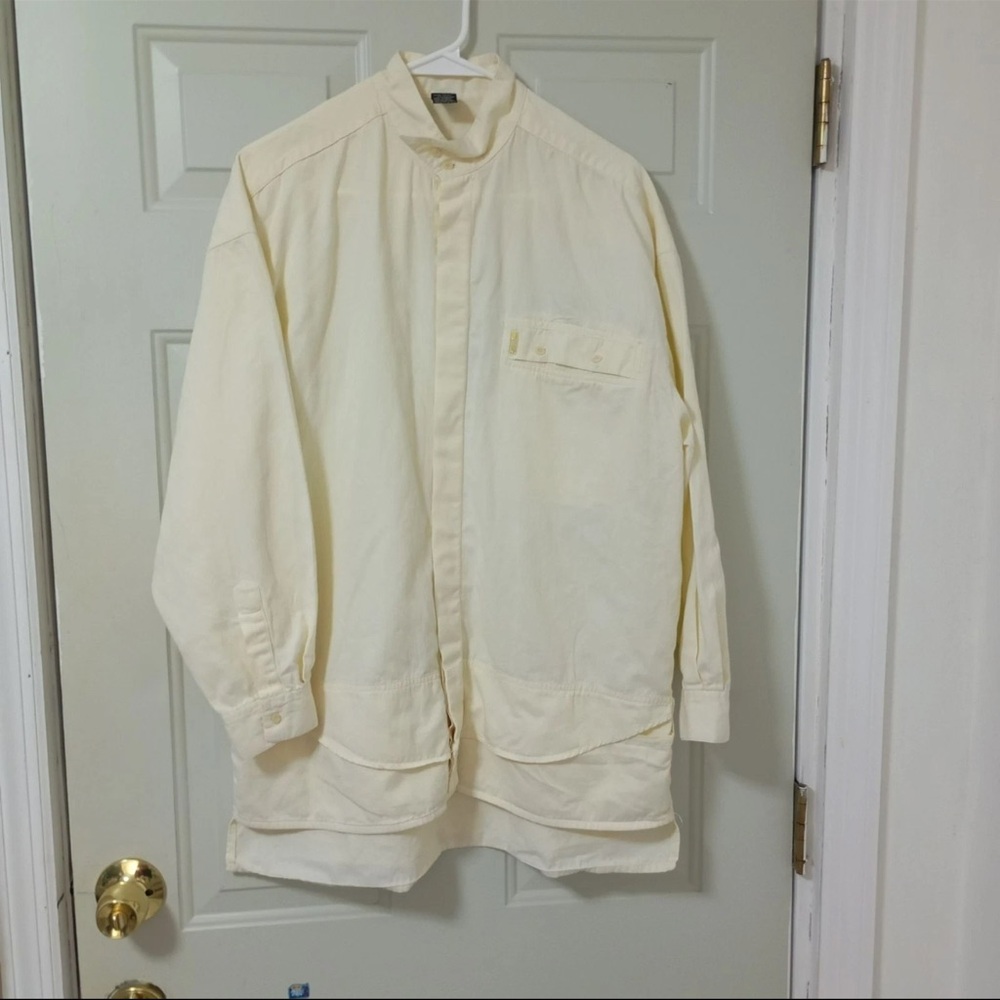 JAG Vintage Mens Mandarin Collar Cream Shirt Shirt Size M 100% Cotton